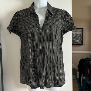 Express NEW TAGS black white polkadot short sleeve button down career blouse top